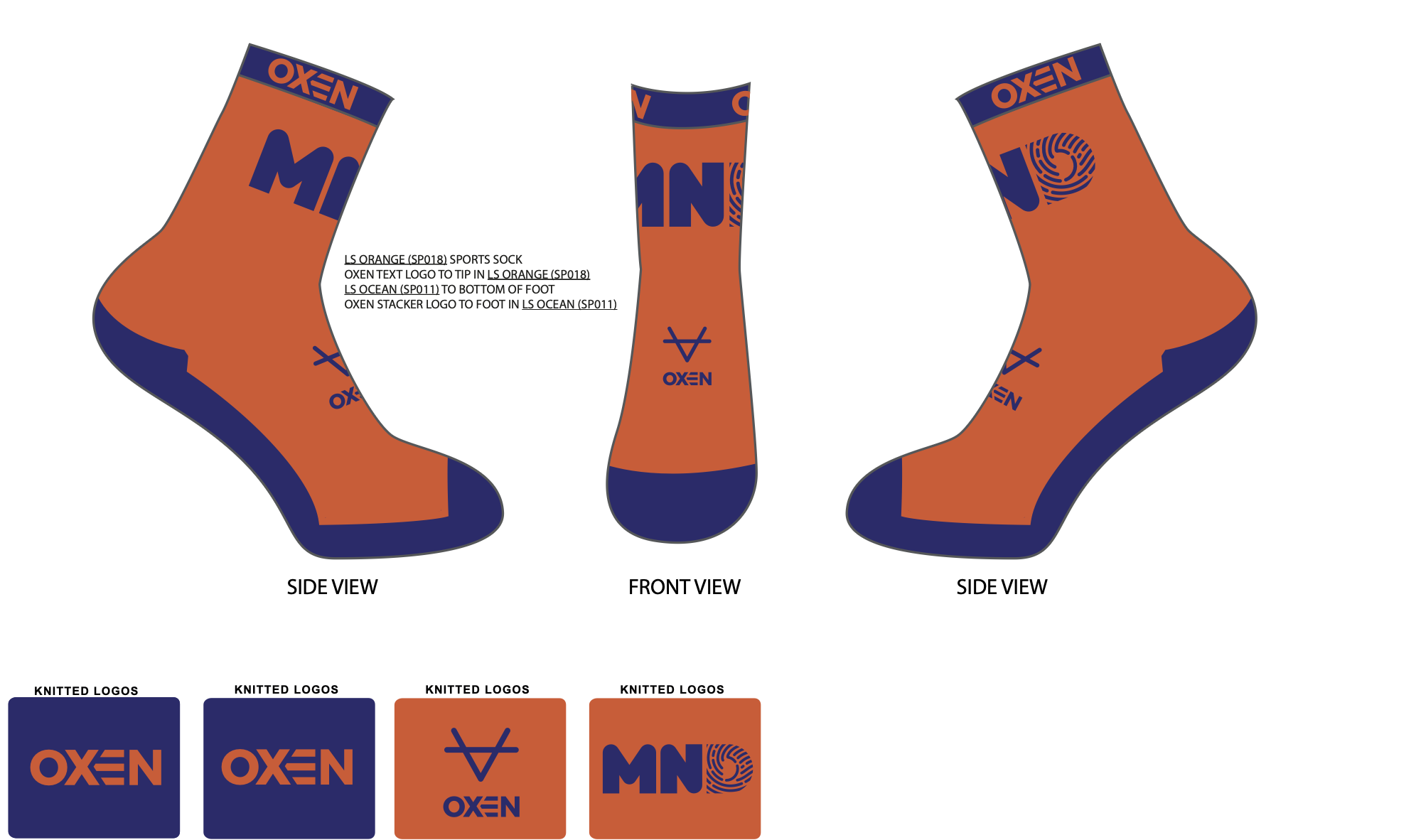 OXEN Sock It To MND charity sports sock in orange and ocean blue